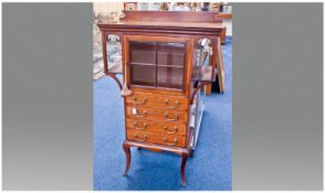 Edwardian Mahogany Inlayed  Music Cabinet of Unusual Form, incorporating a bank of four draws to