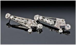 18ct White Gold Diamond Drop Earrings, Millegrain Set Diamonds, Height 37mm, Estimated Diamond