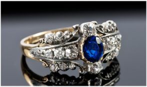 18ct Gold Sapphire And Diamond Ring, Central Oval Sapphire Set Between Round Cut Diamonds,