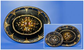 A Very Fine Quality Set of Three Papier Mache Victorian Graduated Trays. Finely gilded and painted