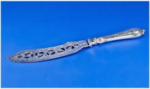 Early Victorian Decorative Silver Handle and Bladed Serving Large Fish Knife. The blade with open