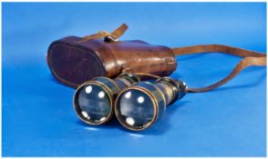 Military World War I Binoculars, owned by Lieutenant J.W. Ruler, Hull. With original leather case/