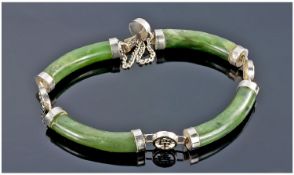 Silver Mounted Jadeite Stone Bracelet