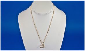 Ladies 9ct Gold Chain With Heart Shaped Drop. Fully hallmarked. 3.4 grams.