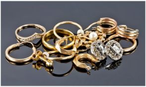 A Collection Of 9ct Gold Earrings And Rings. Fully hallmarked. 14.4 grams.