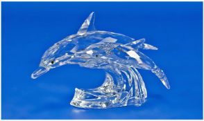 Swarovski Collectors Society Crystal Figure, annual edition 1990 `Lead Me The Dolphins` mother and