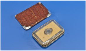 Victorian Silver Plated and Ivory Hinged Card Case. Measures 3.5 x 2.5 Inches + a Drews Leather and
