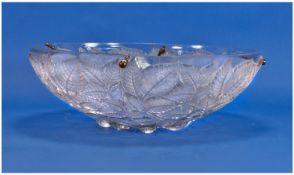 Art Deco Lalique Hanging Shade Plaffonier, heavily moulded with leaves in clear glass. Pattern