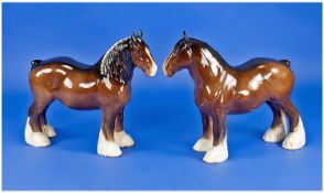 Beswick Shire Horse Figures, 2 in total. Shire mare - brown colour, model number 818. Height 8.5
