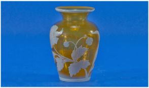 Yellow Cameo Glass Vase of Baluster Form, finely wheeled cut decoration of a flowering poppy