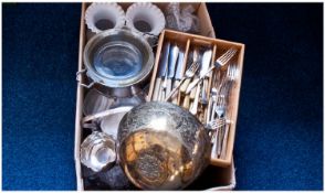 Box Of Misc Glass Ware, Comprising Decanters, Serving Dishes etc.