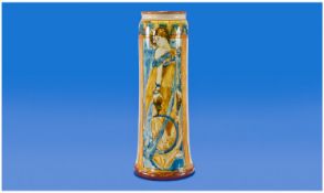 Alphonse Mucha `Standing Woman` Panel Vase, terracotta column vase with slightly flared base,