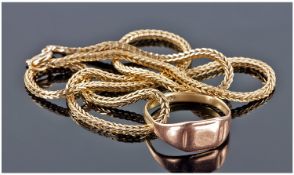 9ct Gold Foxtail Chain And Ring. Each item fully hallmarked. 11.7 grams.