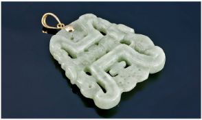 Chinese Jadeite Pendant With 9ct Gold Mount. Height 35mm