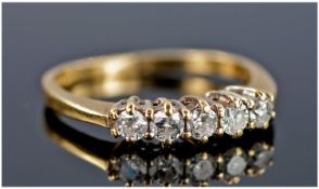 18 Gold Diamond Ring, Set With Five Round Cut Diamonds, Fully Hallmarked, Ring Size J.