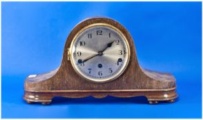 Oak Cased Mantle Clock, circa 1930, Napolean shaped, silvered dial with Arabic numerals