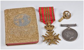 World War I Croix De Guerre Belgium Medal, awarded to Lieutenant J.W. Rutter, military virtue on