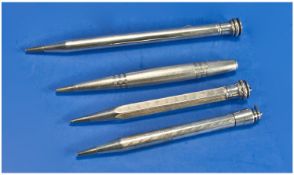 Four Silver Cased Pencils All Marked Sterling Silver ``Life-Long``.