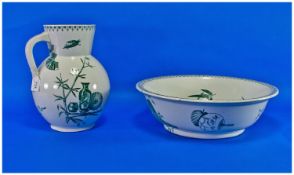 Late Victorian Paragon Jug and Bowl, decorated with Oriental ornamentation in teal on a white