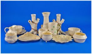 Mixed Selection of 15 Pieces of Irish Belleek. Some green and black marks. Various periods.