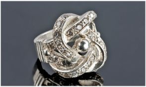 Large Silver Stone Set Ring, Stamped 925