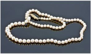 Single Strand Cultured Pearl Necklace, Length 18 Inches, 14ct Gold Clasp.