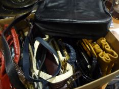 Box of Assorted Handbags including an Anna & Robert black leather shoulder bag, small Le Soir light