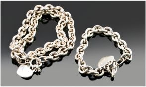 A Tiffany Style Silver Necklace & Matching Bracelet Fully hallmarked Sheffield 2002. Necklace 19``