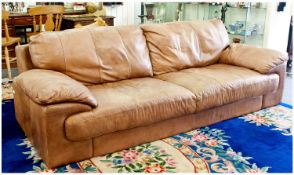 An Italian Style Soft Light Brown Leather Four Seater Twin Cushion Settee of contemporary shape. 7