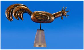 Contemporary Model Of A Chicken in a copperized tin on a tapering perspex base. 15 inches by 24