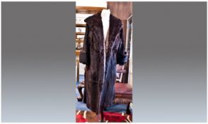 Dark Brown Mole Full Length Coat, deep shawl collar extending beyond the shoulder line, straight