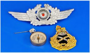 Collection of Military Items comprising WW2 British RAF escape compass, British army general`s cap