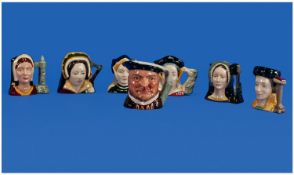 Royal Doulton Miniature Character Jugs, Henry The Eighth And His Six Wives, 7 jugs in total. Issued