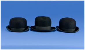 Fine Quality Vintage Bowler Hats, 3 in total. 1). Lincoln Bennett & Co. Hattem. 2). Dunn & Co.