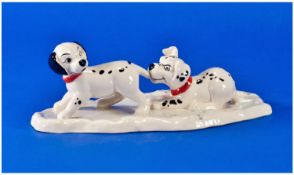 Royal Doulton, From The 101 Dalmations Series, Tableau, Lucky And Freckles On Ice. With original