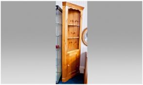 Kitchen Pine Corner Unit, with two shaped shelves below a cupboard of useful size. 24 inches wide,