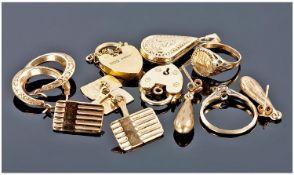 A Good Collection of 9ct Gold Cufflinks, Earrings, Pendant and Heart Shaped Fasteners. All fully