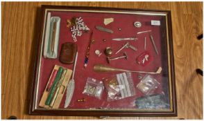 Mixed Lot Of Collectables In A Glazed Top Display, Comprising Novelty Golf Club Shoe Horn, Glass