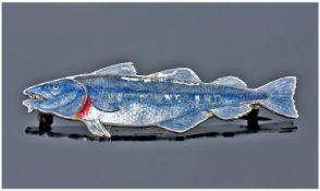 Silver Enamelled Brooch Realistically Modelled In The Form Of A Cod Fish, Marked ``Newfoundland``