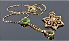 Victorian Fine Quality 9ct Gold Peridot Set Pendant And Chain. The Peridot of very good colour. 2