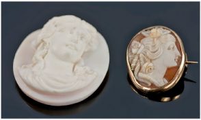 Victorian Unmounted Cameo In The Classical Style. 1 inch high. Plus a small shell cameo set in a