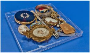 Collection Of Oddments And Collectables, Comprising Wrist Watches, Shell Cameo, Compact, Stick Pin