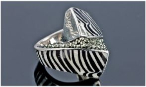 Silver Enamelled Dress Ring, Marked ``Sigal`` Ring Size Q