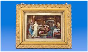 Victorian Crystoleum `Musical Evening` mounted & framed behind glass. Period frame. 8.25x10.25``.