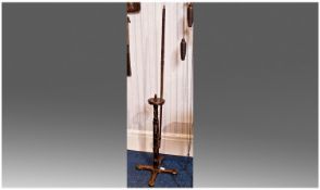 Swedish Carved Distaff And Stand. Of Turned And Carved Form, Inlaid With White Metal,  With Wooden