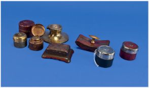 Collection Of Five Travelling Ink Wells, Together With A Novelty Capstan Inkwell The Hinged Lid Set