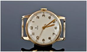 Rolex Tudor 9ct Gold Midi Gents Watch Manuel Wind, with gold fingers and numerals. Circa 1940`s.