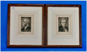 Pair of Pencil Sketches, depicting the composers Wagner and Liszt, titled to bottom left, signed to