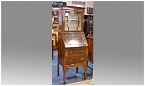 Mahogany Bureau Bookcase Of Small Proportions, With Glazed Display Above An Inset Leather Fall