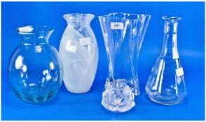 Collection of Glass, comprising shaped vase, decanter, white cloudy glass vase, a blue bubble glass